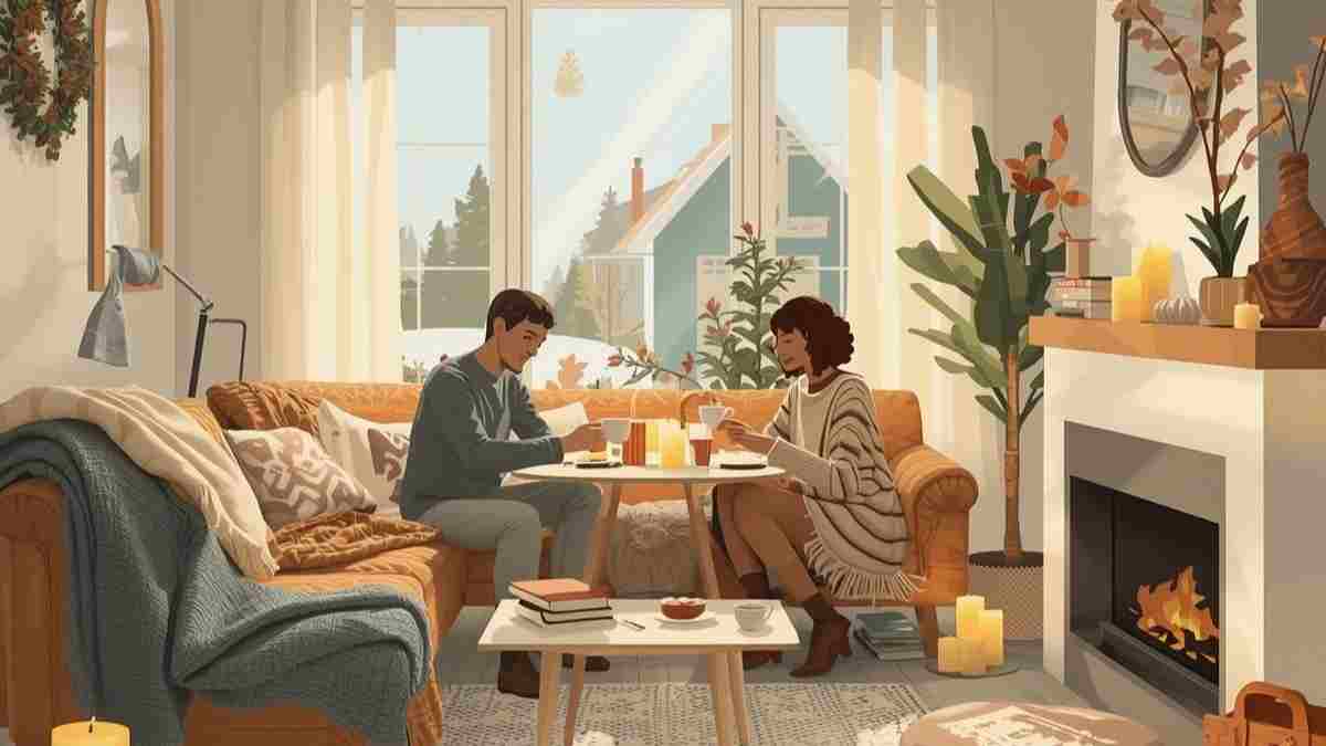 Je kunt een Hygge-sfeer in huis creëren met kaarsen, planten en persoonlijke accenten.