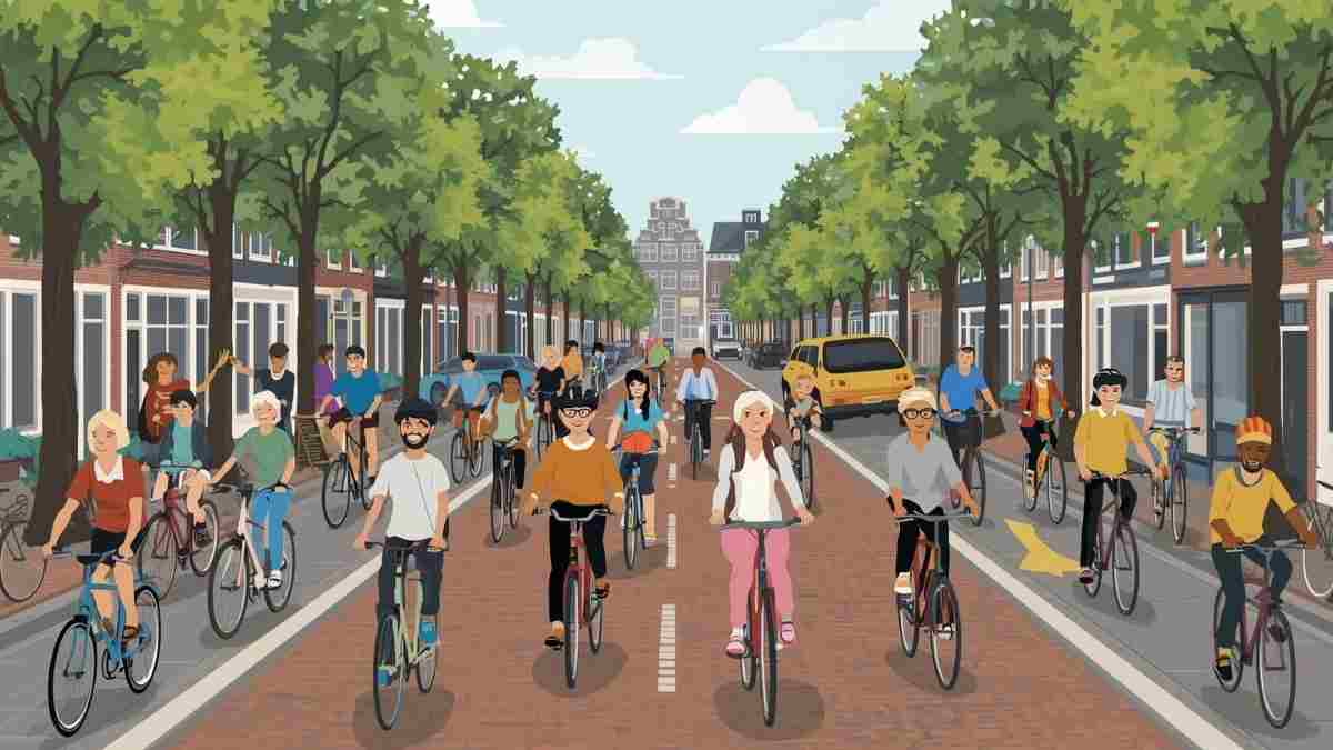 In Nederland stimuleren de breedte en de vele fietspaden het fietsen, wat op zijn beurt helpt bij de bescherming van natuurgebieden.
